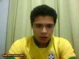 Cute boy with brazilian football shirt and pink underwear wanks it